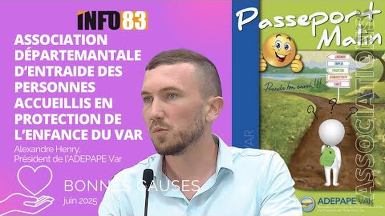 Alexandre Henry devant les supports de l’ADEPAPE Var et du Passeport Malin sur Info83.