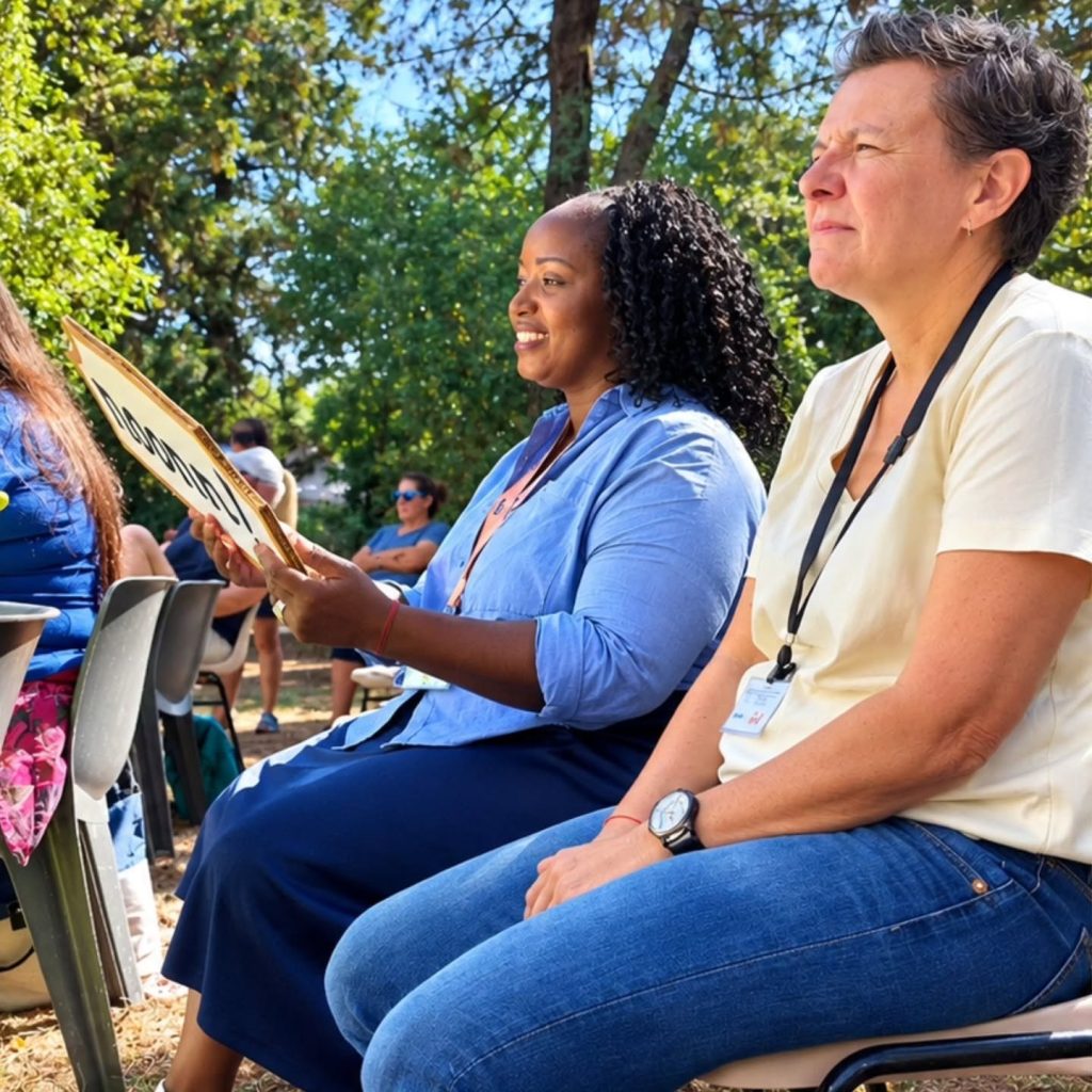 Des participantes pendant la Fête des familles. La publication source porte l’étiquette « Contenu IA ».